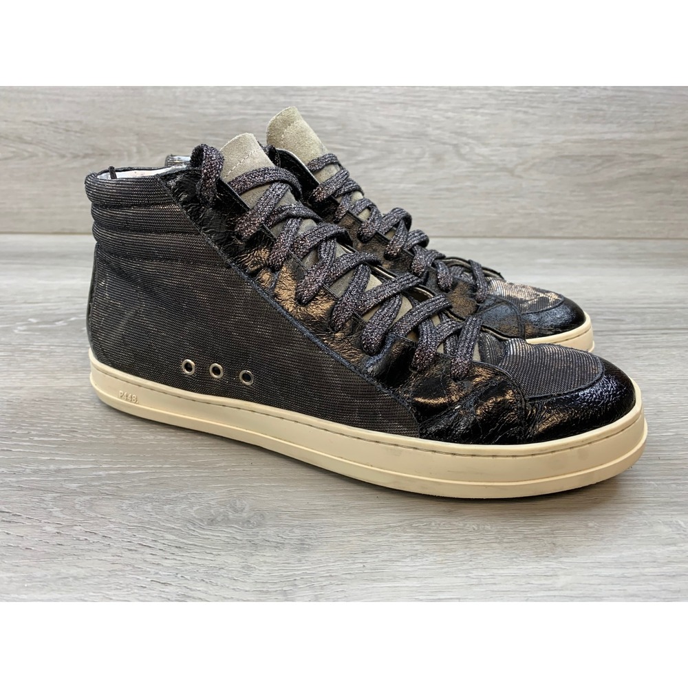 P448 Skate Women's Black Silver Leopard Print High Top Sneakers 10.5  Zip Shoes